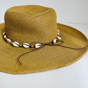 Ubi Hats & Accessories Womens Tan Summer Wide Brim Sun Coastal Sea Shells Hat OS